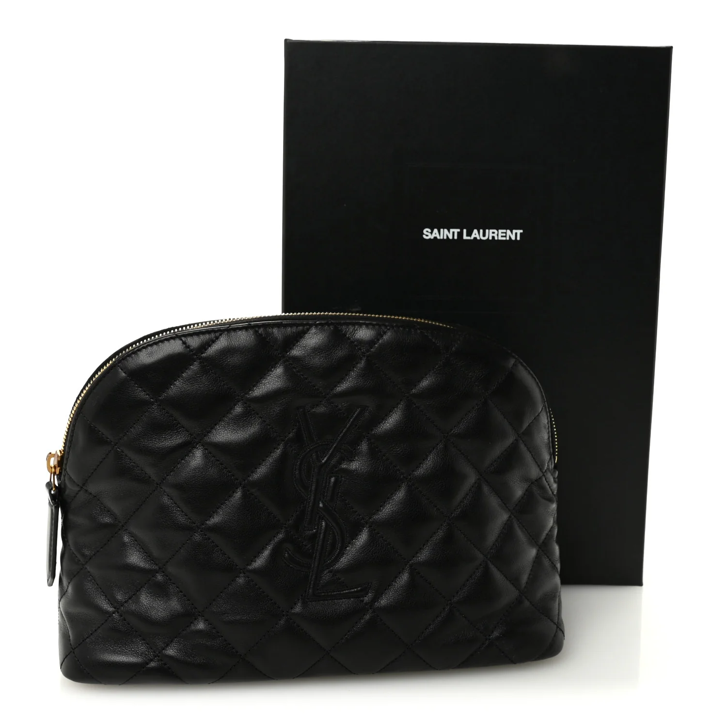 Calfskin Quilted Embroidered Cassandre Large Cosmetic Pouch Black - Image 10