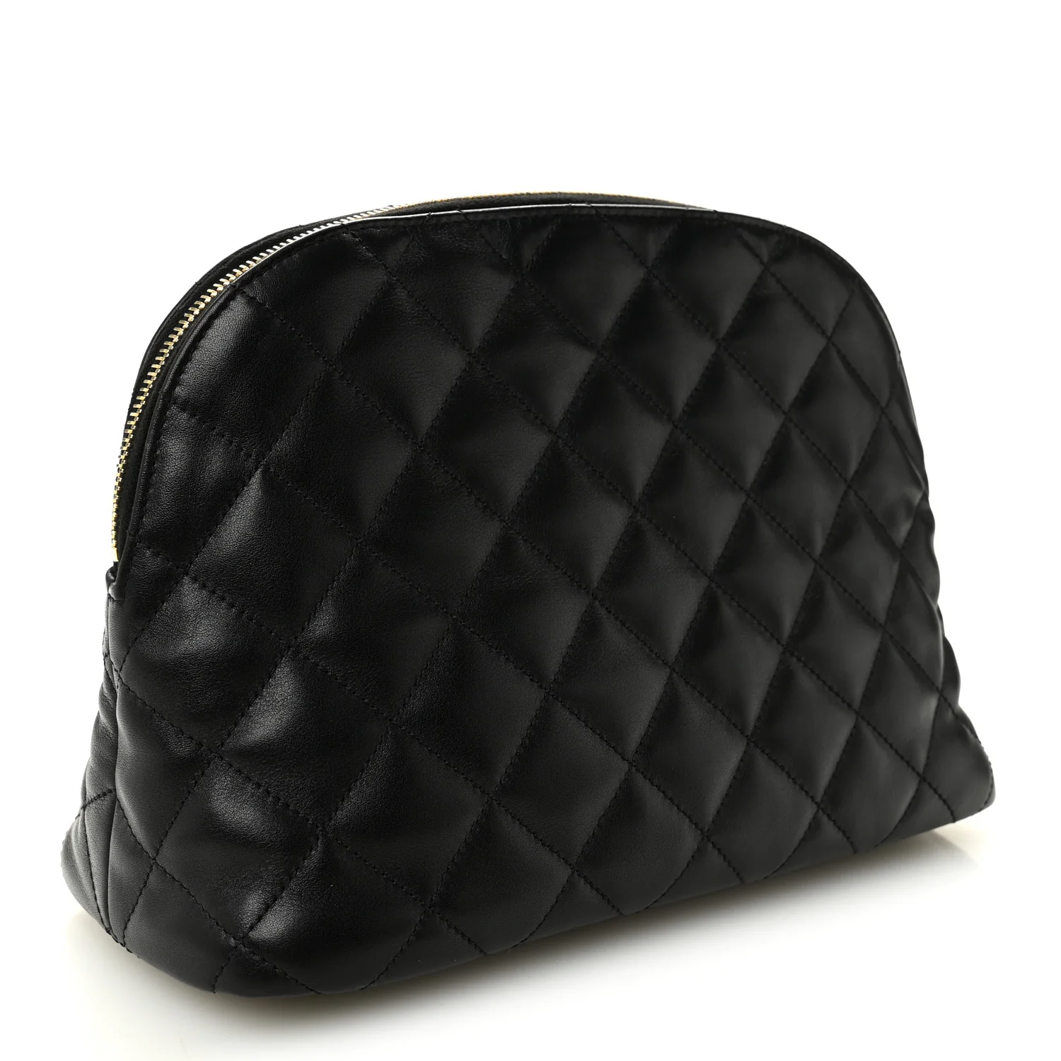 Calfskin Quilted Embroidered Cassandre Large Cosmetic Pouch Black - Image 3