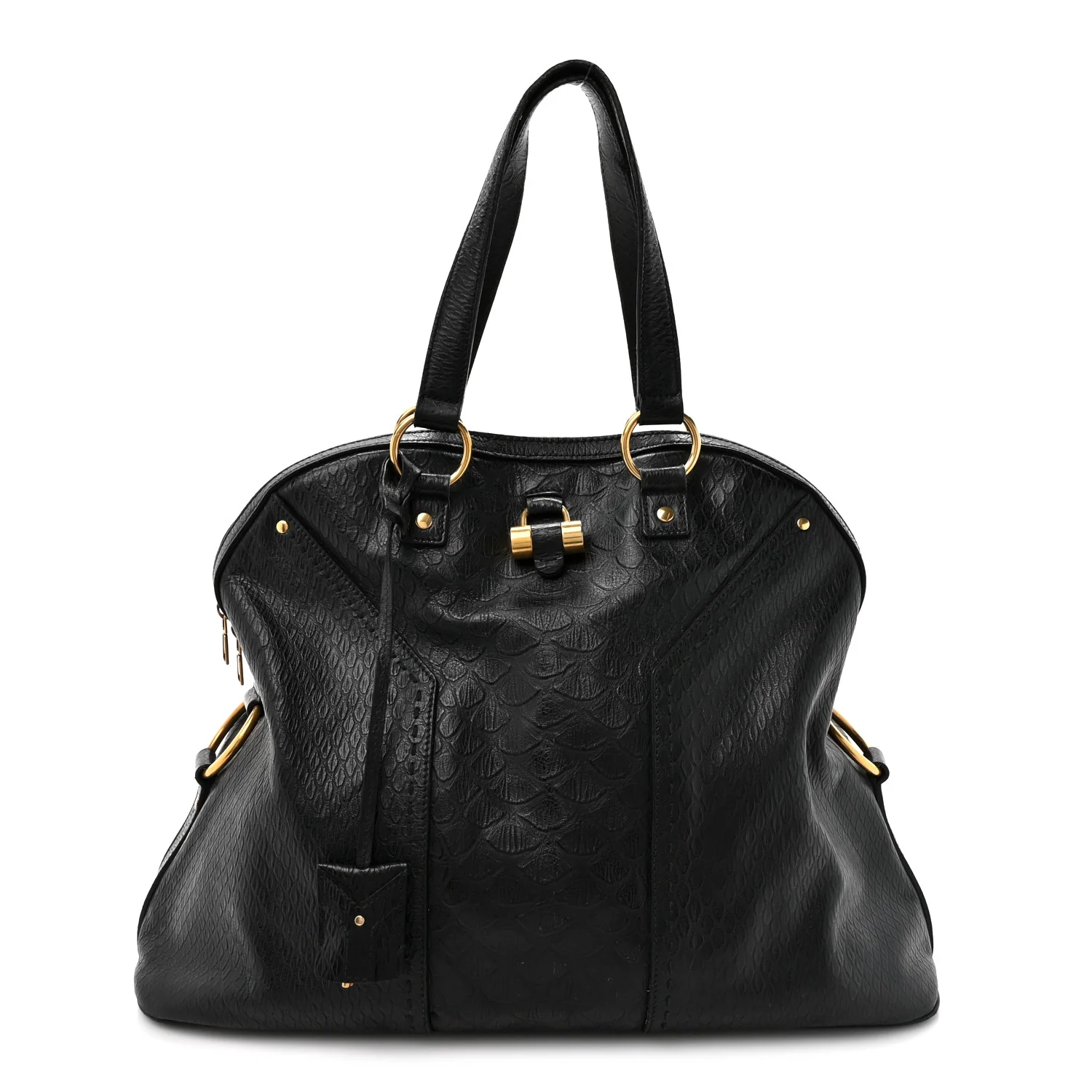 Calfskin Snakeskin Embossed Oversized Muse Black
