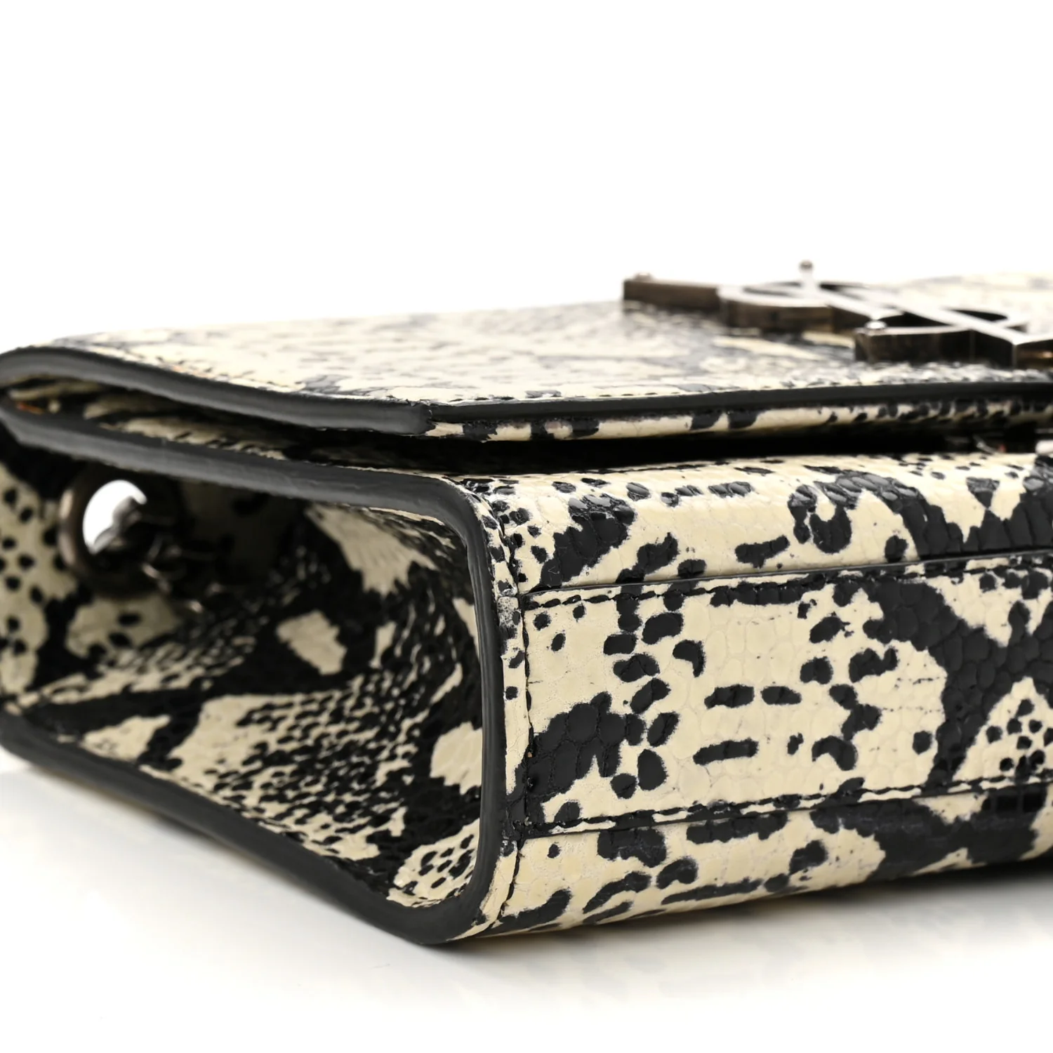 Calfskin Snakeskin Embossed Small Classic Monogram Kate Tassel Satchel White Black - Image 8