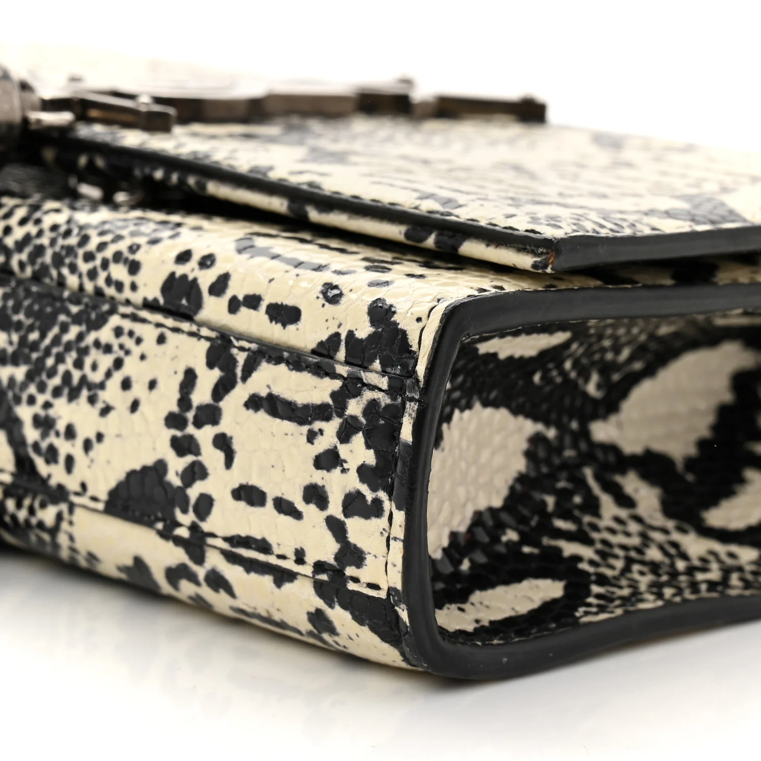Calfskin Snakeskin Embossed Small Classic Monogram Kate Tassel Satchel White Black - Image 9