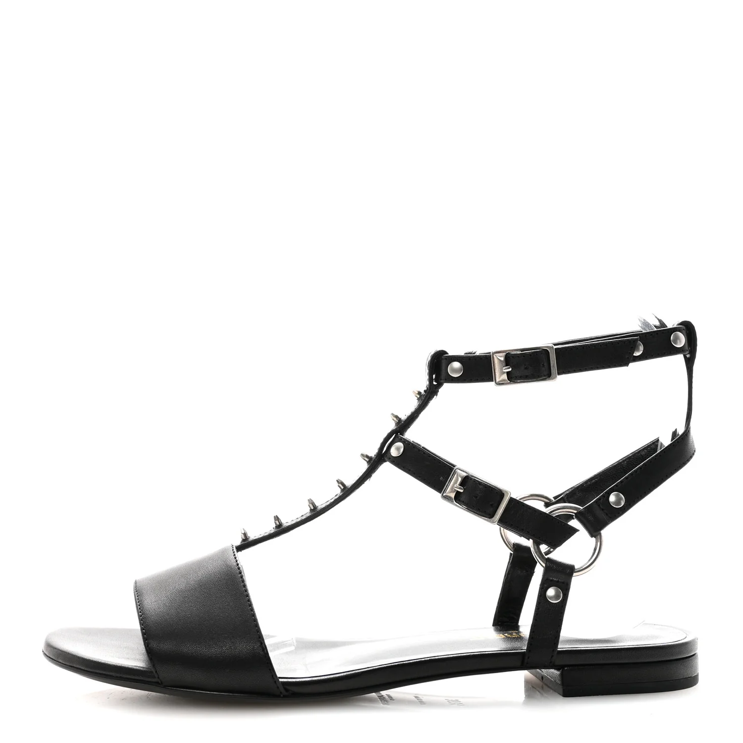 Calfskin Studded Ankle Strap Sandals 36.5 Black