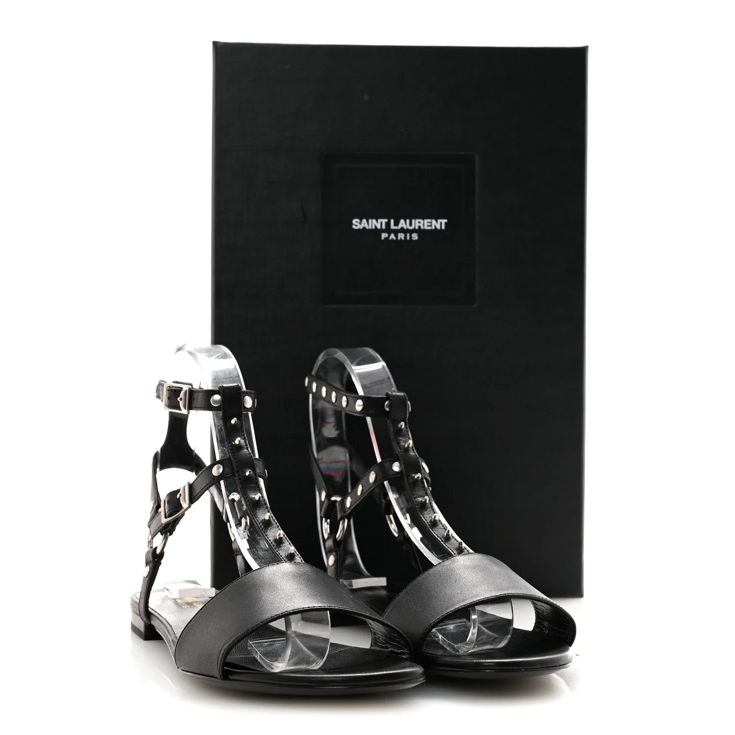Calfskin Studded Ankle Strap Sandals 36.5 Black - Image 10