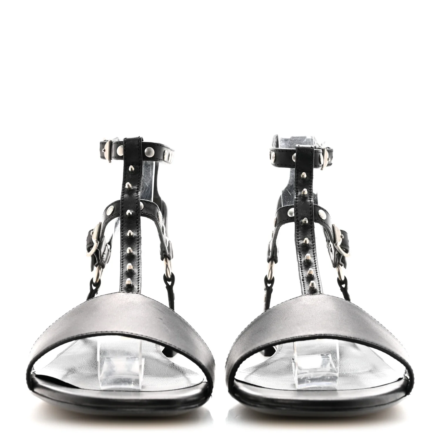 Calfskin Studded Ankle Strap Sandals 36.5 Black - Image 3