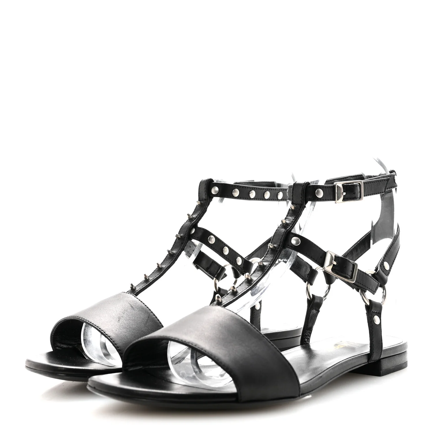 Calfskin Studded Ankle Strap Sandals 36.5 Black - Image 4