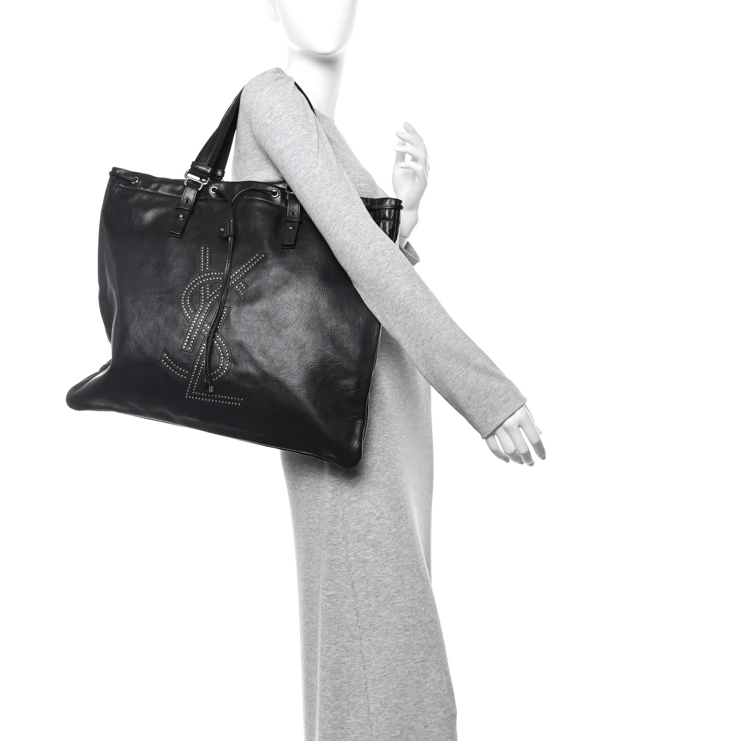 Calfskin Studded Drawstring Tote Black - Image 2