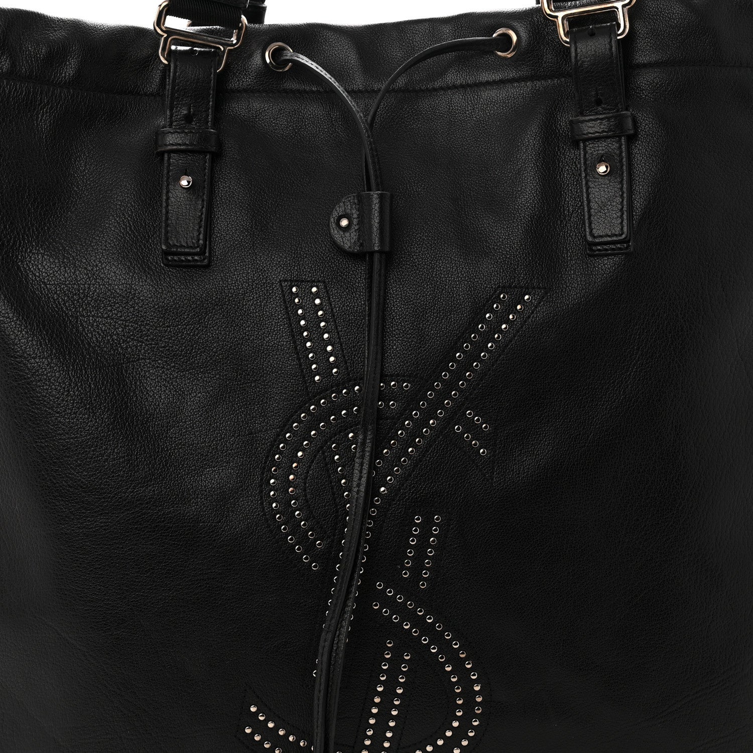 Calfskin Studded Drawstring Tote Black - Image 8