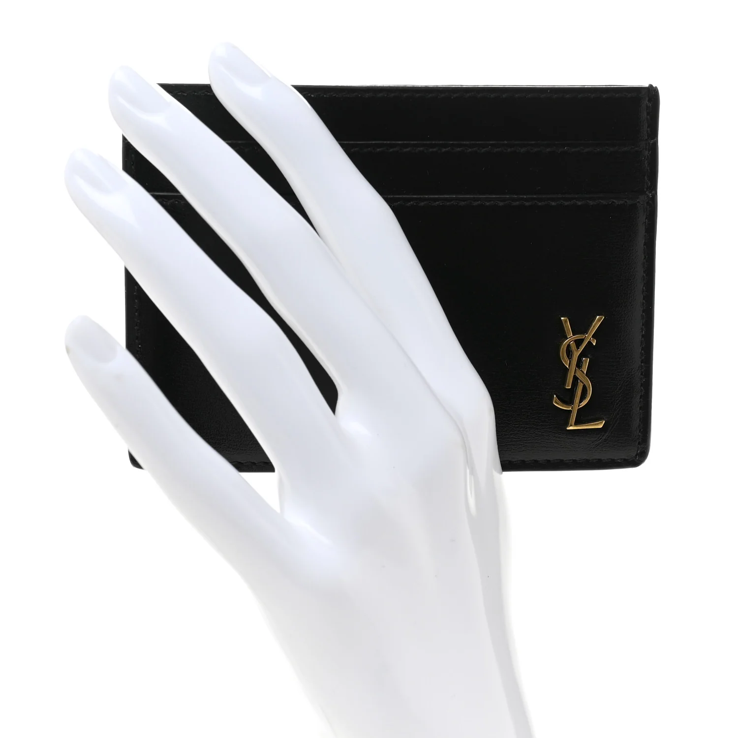 Calfskin Tiny Cassandre Credit Card Case Black - Image 2