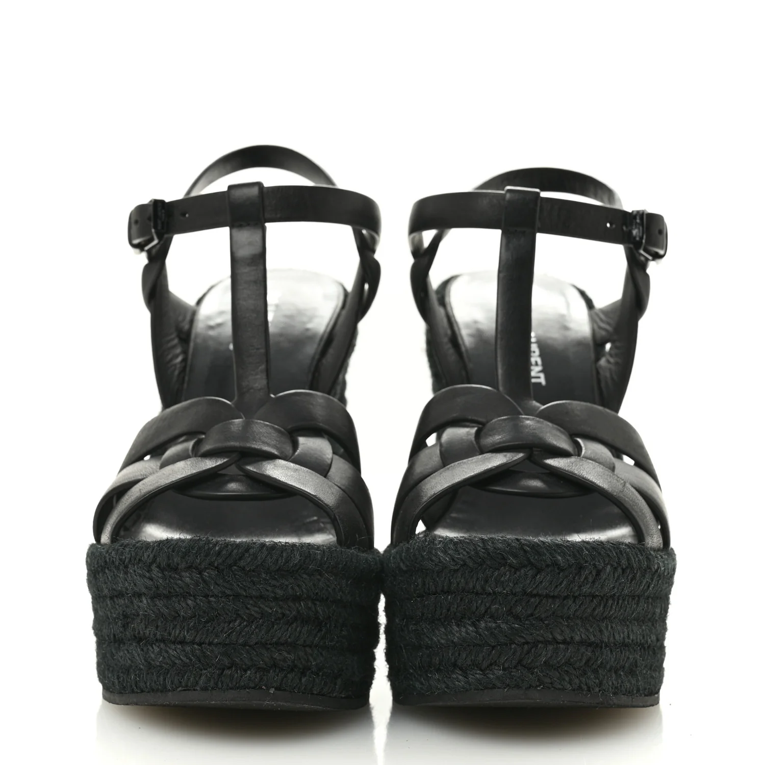 Calfskin Tribute 95 Platform Espadrille Wedge Sandals 35.5 Black - Image 3
