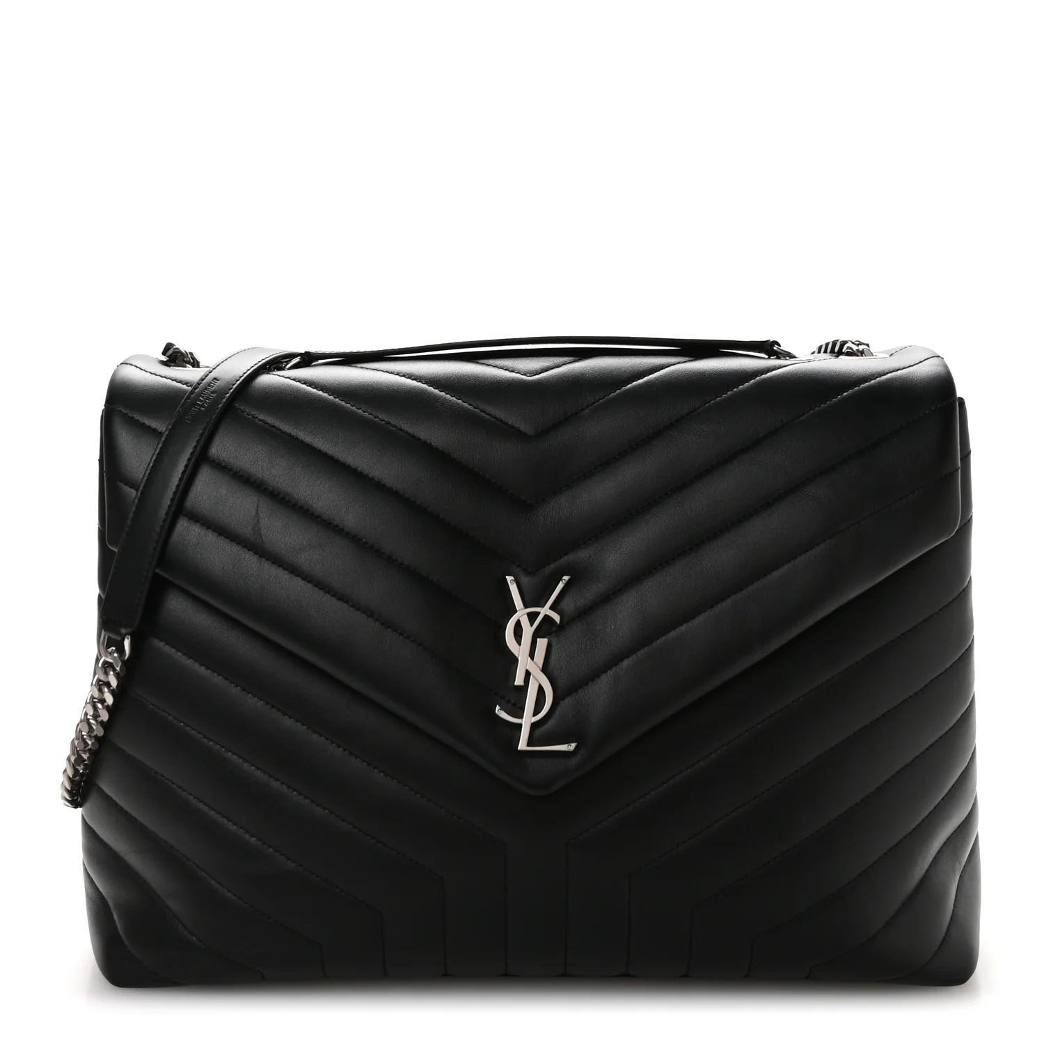 Calfskin Y Quilted Monogram Large Loulou Chain Satchel Black