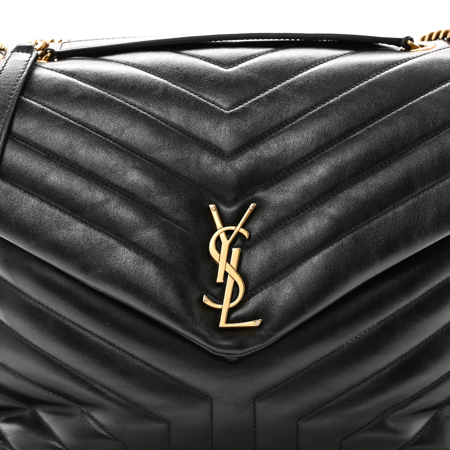 Calfskin Y Quilted Monogram Large Loulou Chain Satchel Black - Image 8