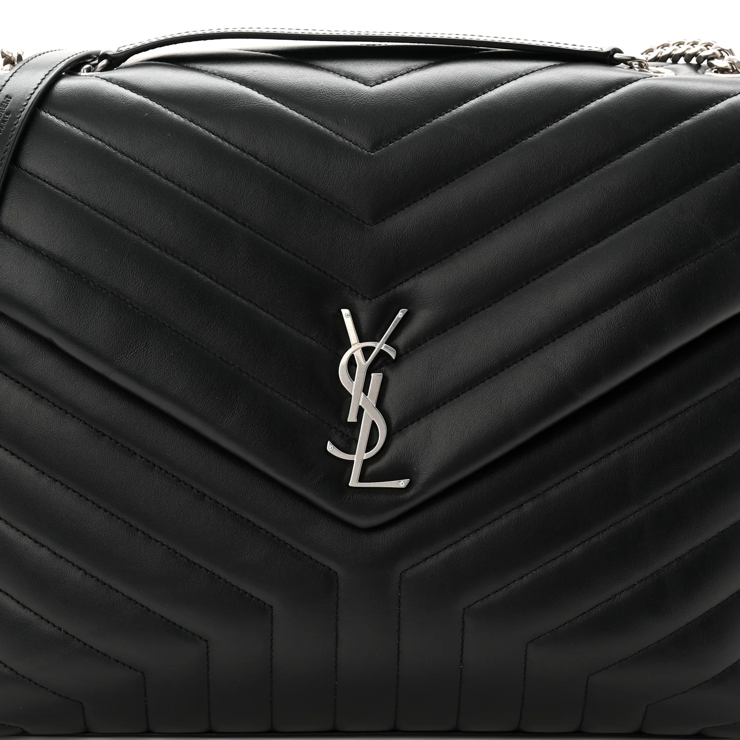 Calfskin Y Quilted Monogram Large Loulou Chain Satchel Black - Image 15