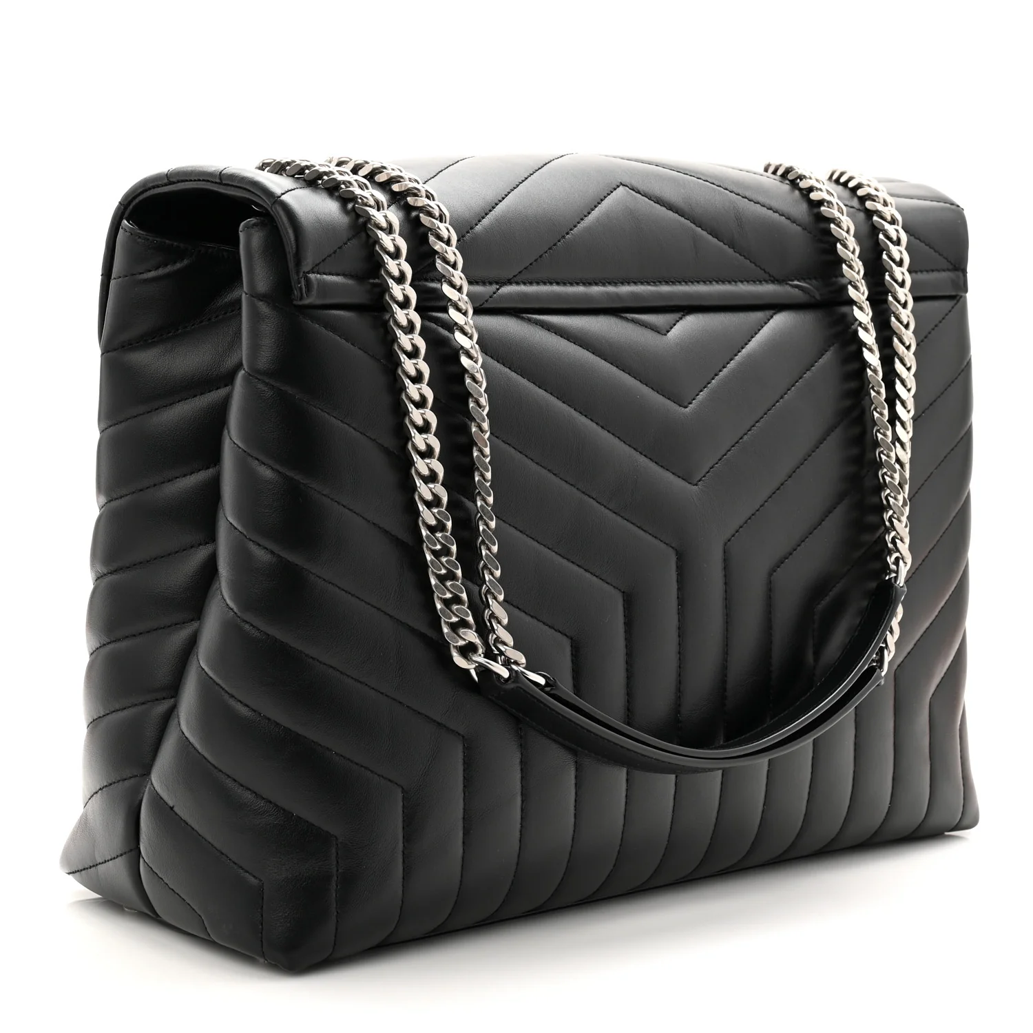 Calfskin Y Quilted Monogram Large Loulou Chain Satchel Black - Image 5