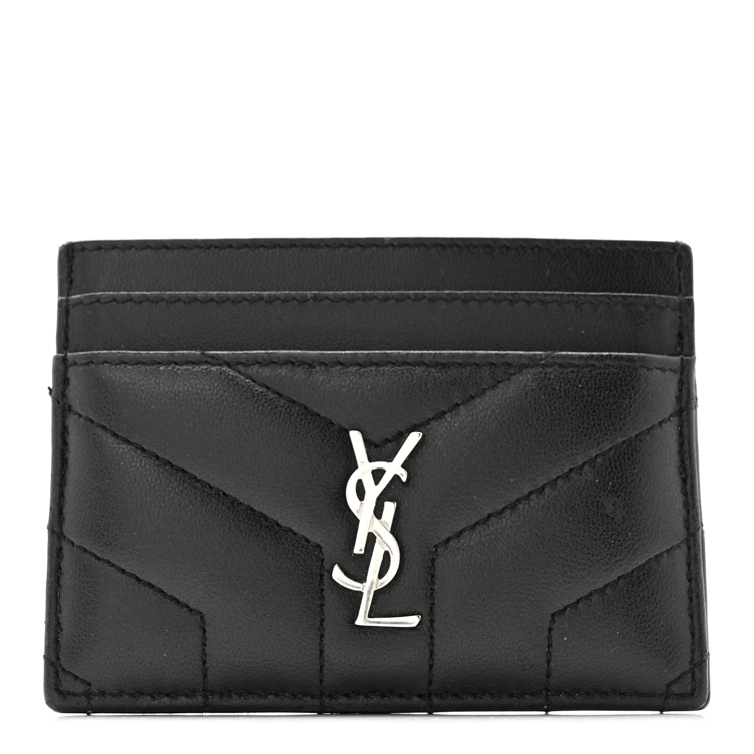 Calfskin Y Quilted Monogram LouLou Credit Card Case Black