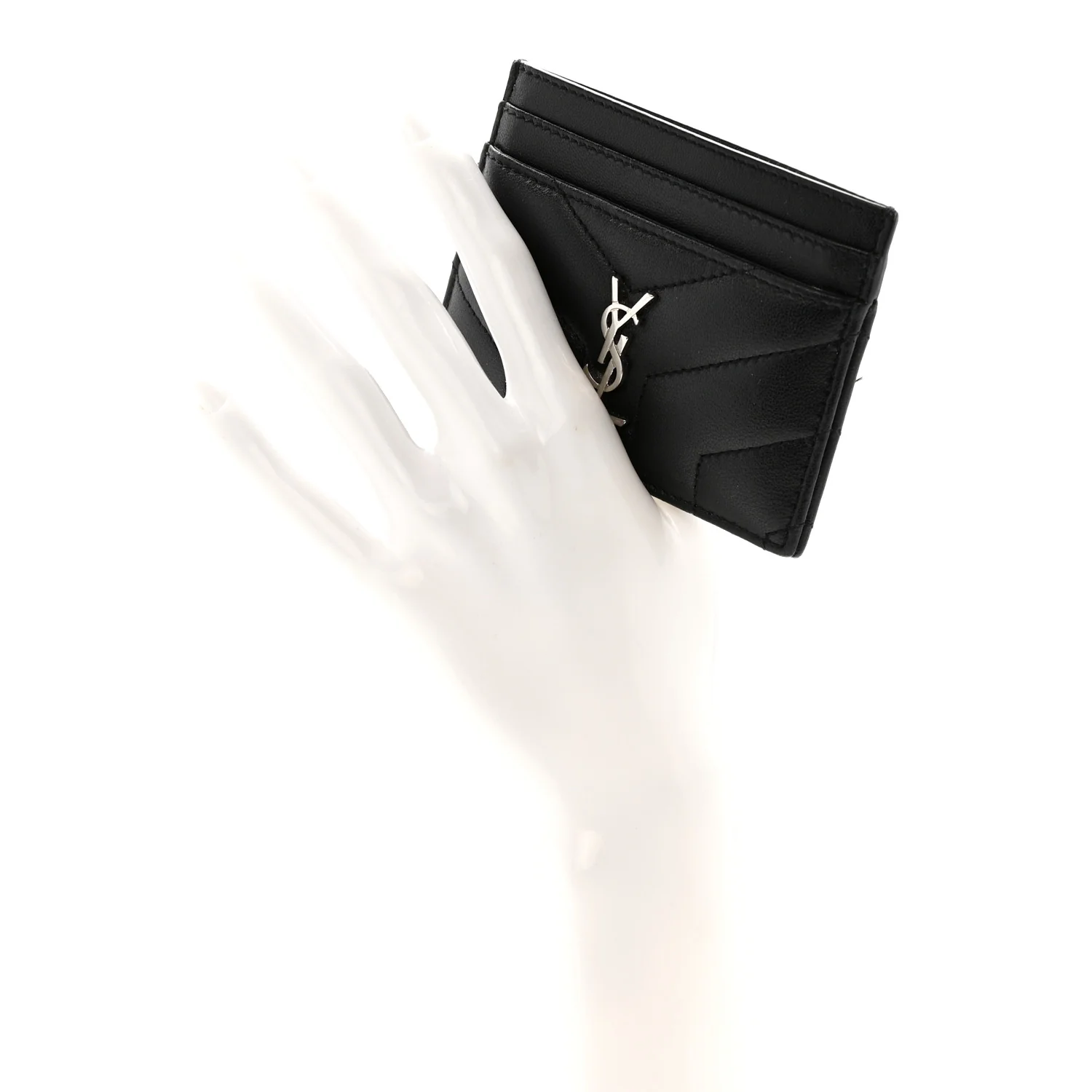 Calfskin Y Quilted Monogram LouLou Credit Card Case Black - Image 2