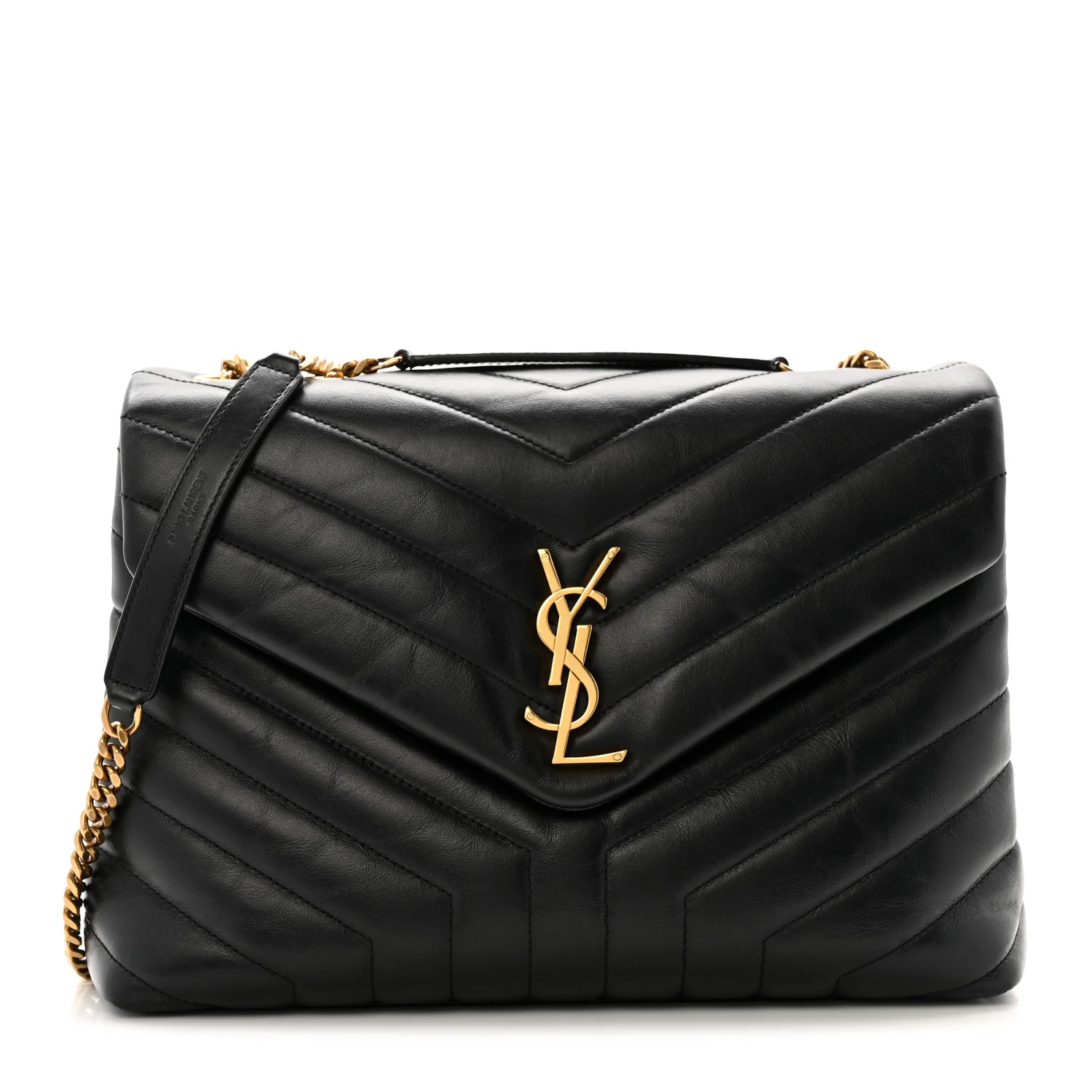 Calfskin Y Quilted Monogram Medium Loulou Chain Satchel Black