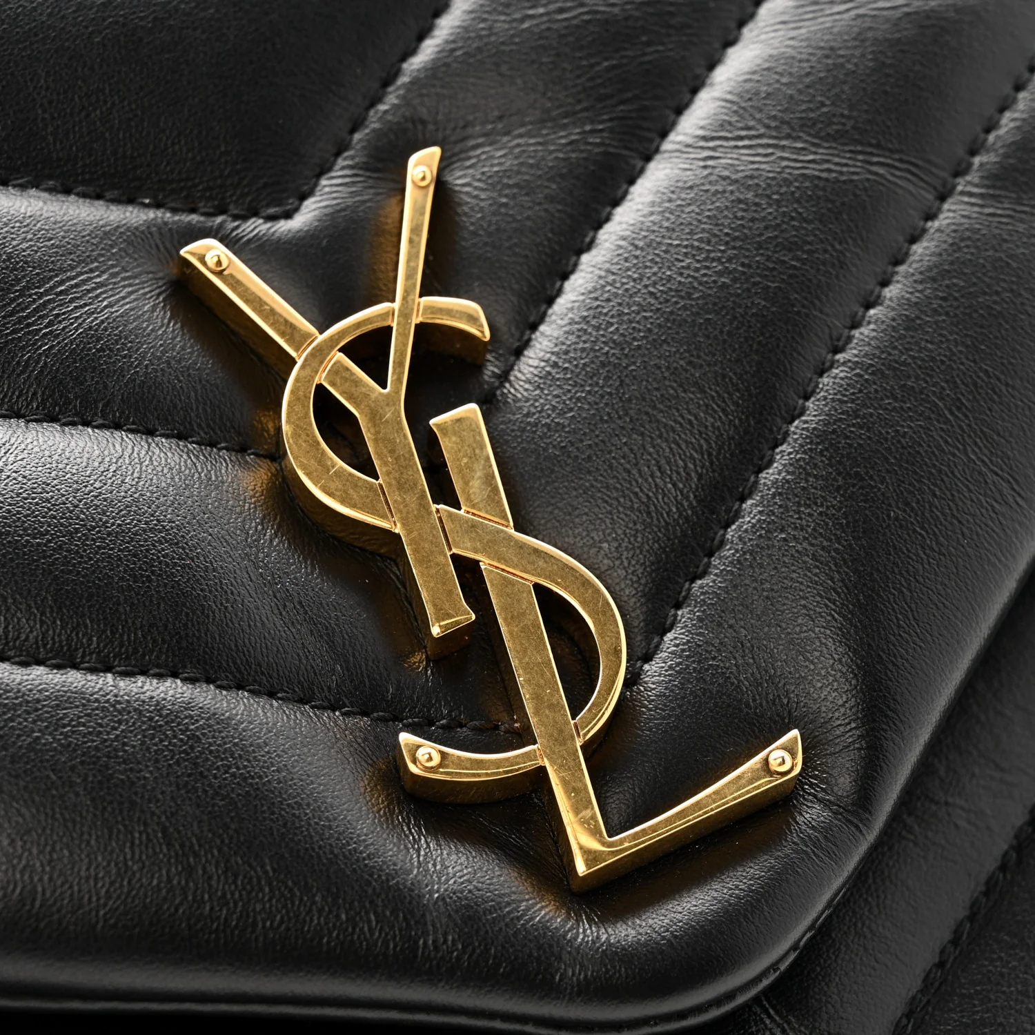 Calfskin Y Quilted Monogram Medium Loulou Chain Satchel Black - Image 15