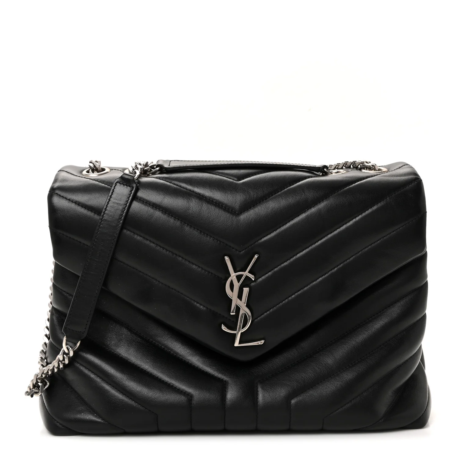 Calfskin Y Quilted Monogram Medium Loulou Chain Satchel Black
