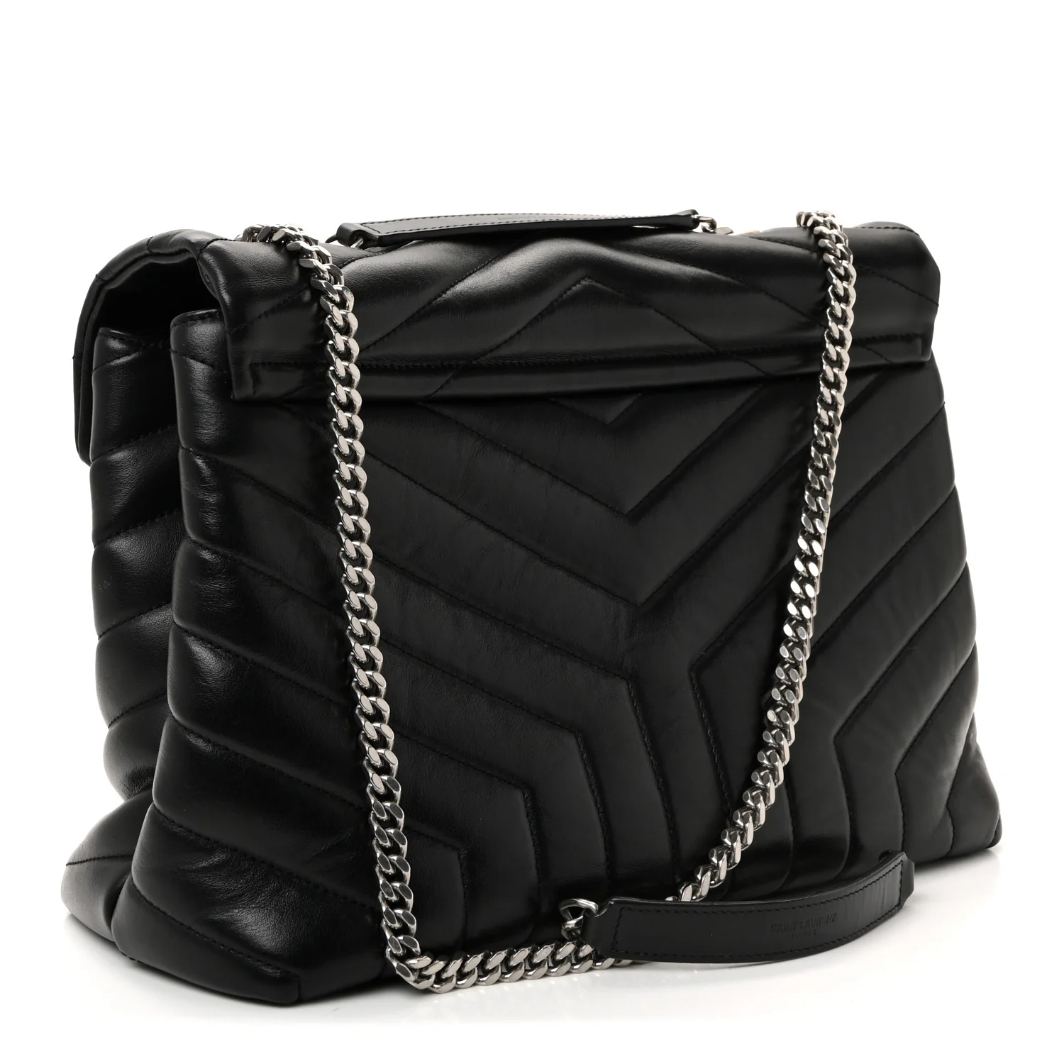 Calfskin Y Quilted Monogram Medium Loulou Chain Satchel Black - Image 3