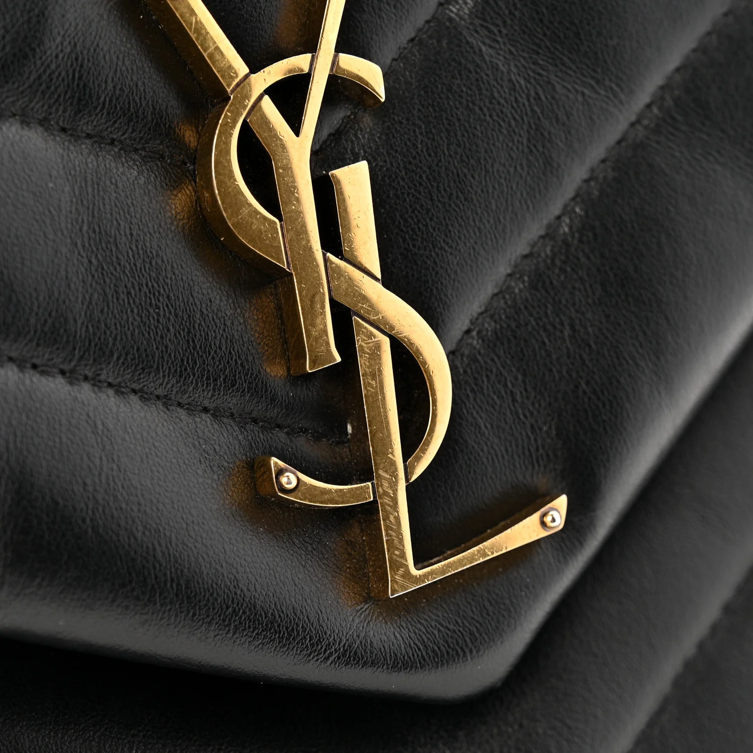Calfskin Y Quilted Monogram Medium Loulou Chain Satchel Black - Image 12