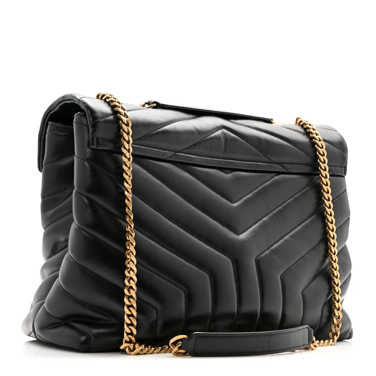 Calfskin Y Quilted Monogram Medium Loulou Chain Satchel Black - Image 3