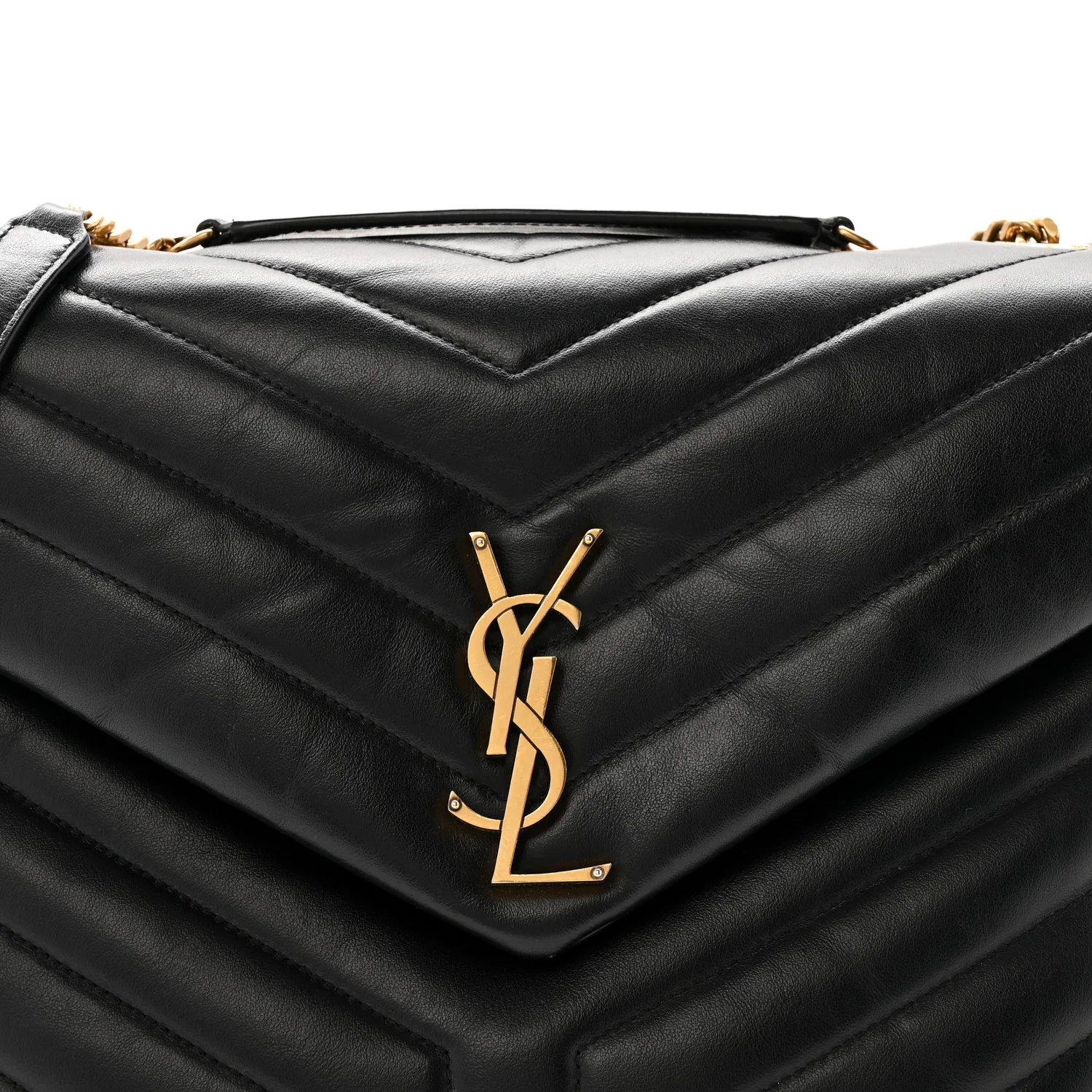Calfskin Y Quilted Monogram Medium Loulou Chain Satchel Black - Image 8