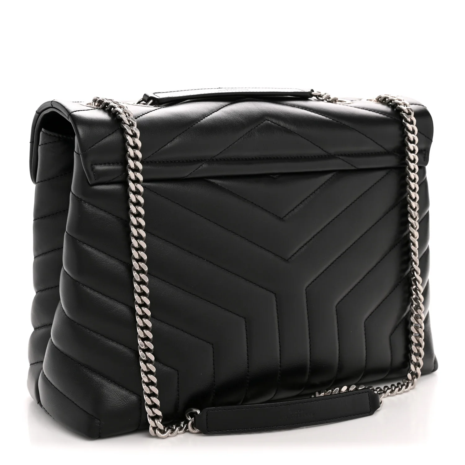 Calfskin Y Quilted Monogram Medium Loulou Chain Satchel Black - Image 3