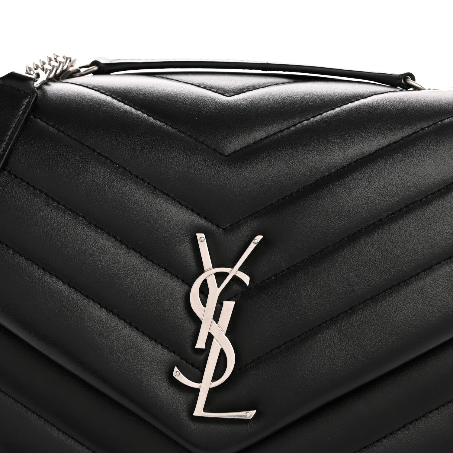 Calfskin Y Quilted Monogram Medium Loulou Chain Satchel Black - Image 8