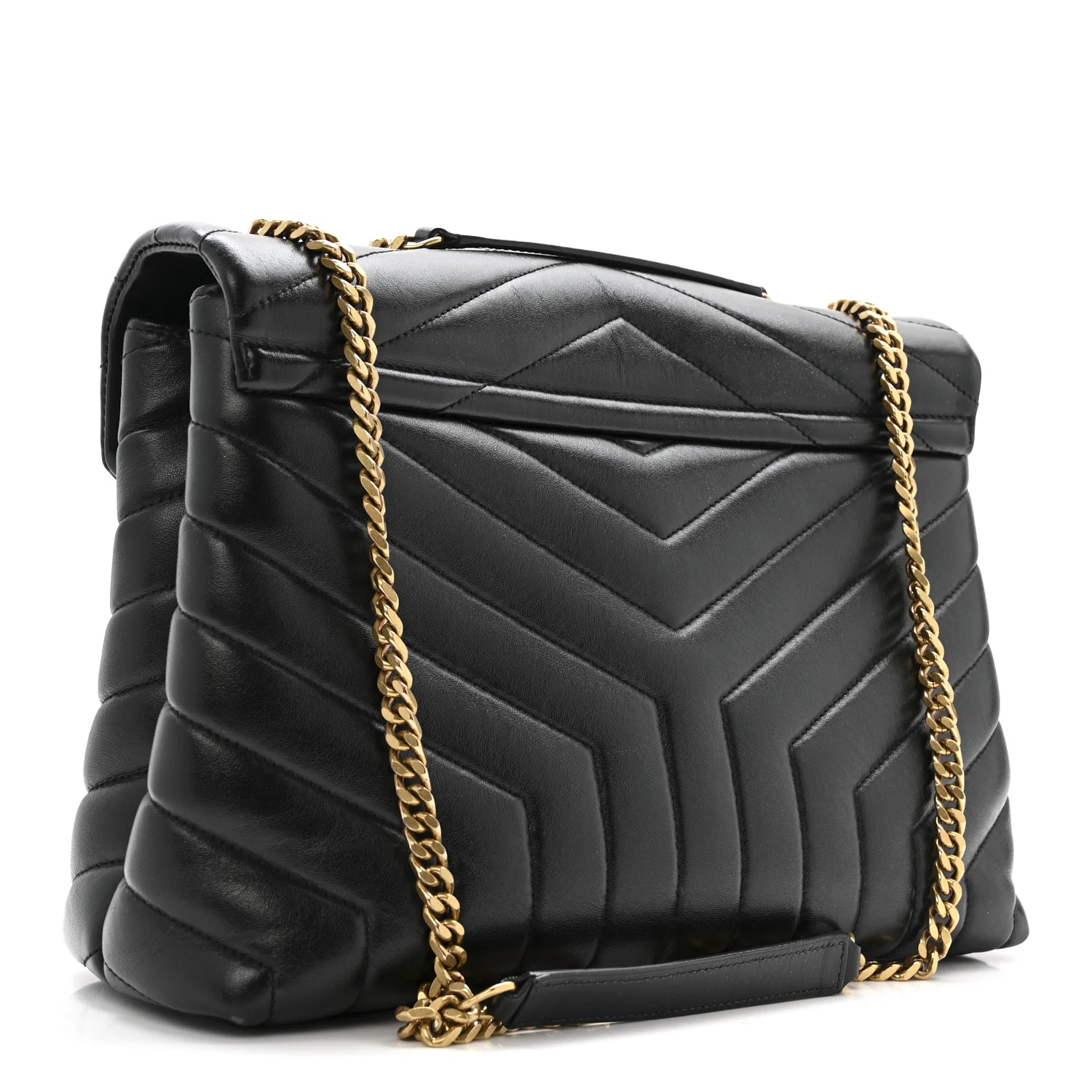 Calfskin Y Quilted Monogram Medium Loulou Chain Satchel Black - Image 3