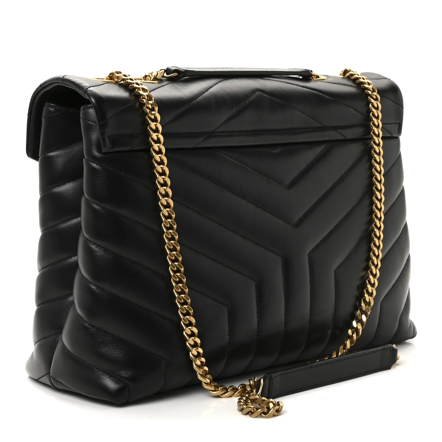 Calfskin Y Quilted Monogram Medium Loulou Chain Satchel Black - Image 3
