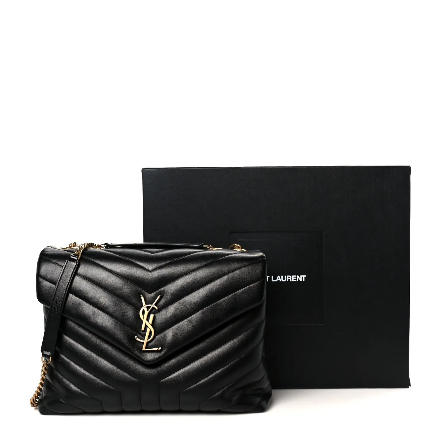 Calfskin Y Quilted Monogram Medium Loulou Chain Satchel Black - Image 12
