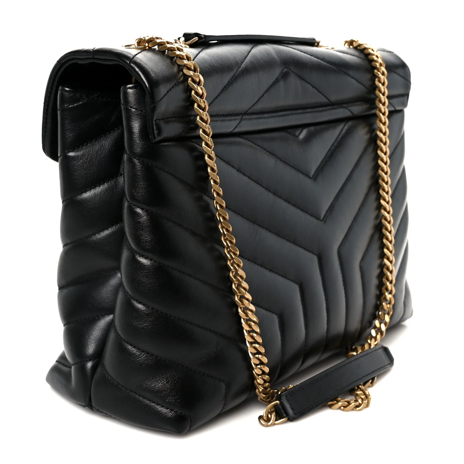 Calfskin Y Quilted Monogram Medium Loulou Chain Satchel Black - Image 3