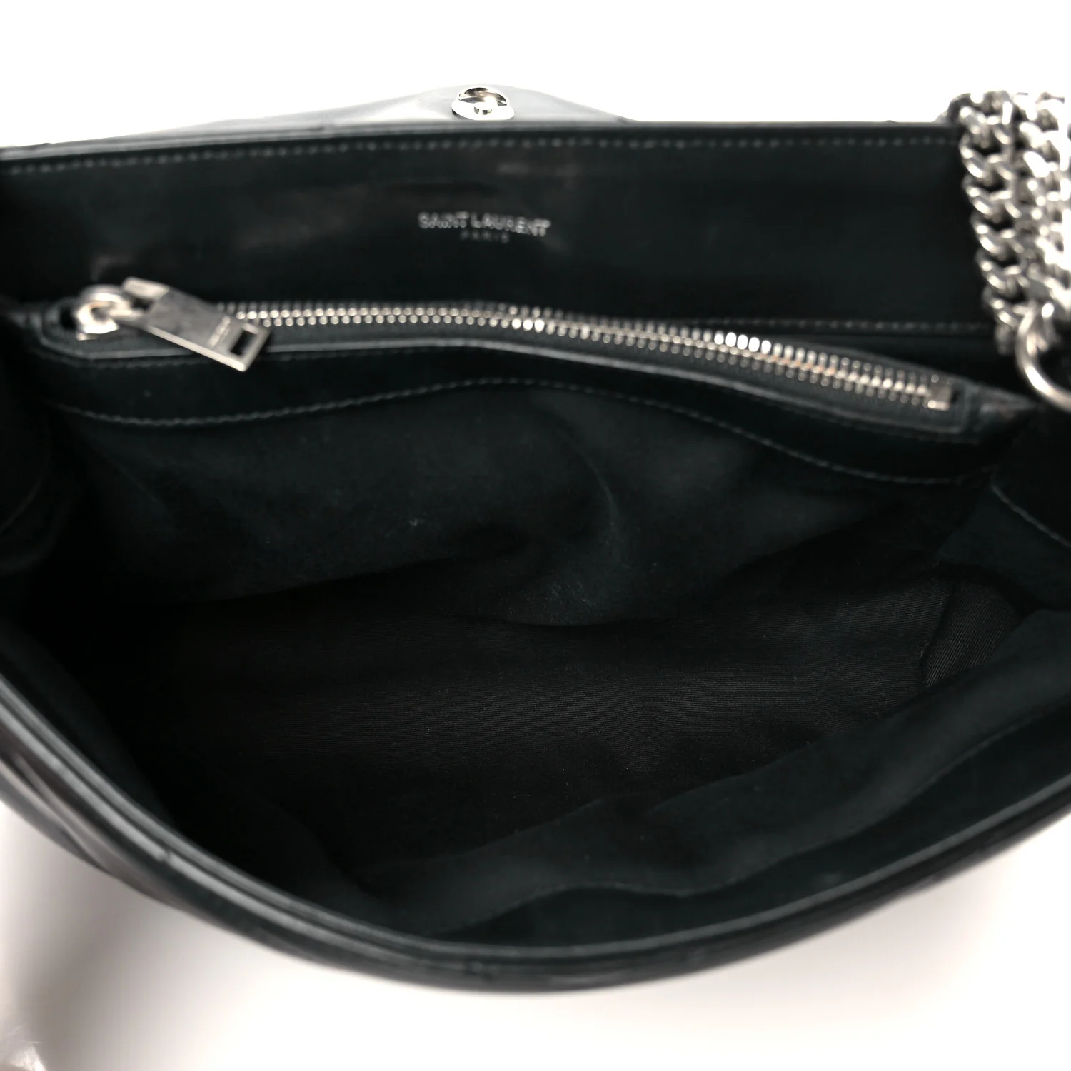 Calfskin Y Quilted Monogram Medium Loulou Chain Satchel Black - Image 5