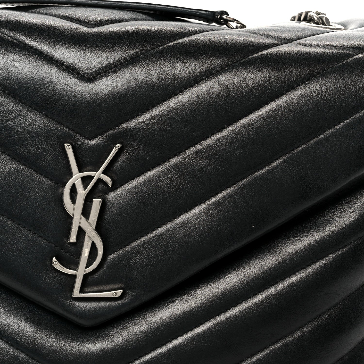 Calfskin Y Quilted Monogram Medium Loulou Chain Satchel Black - Image 9