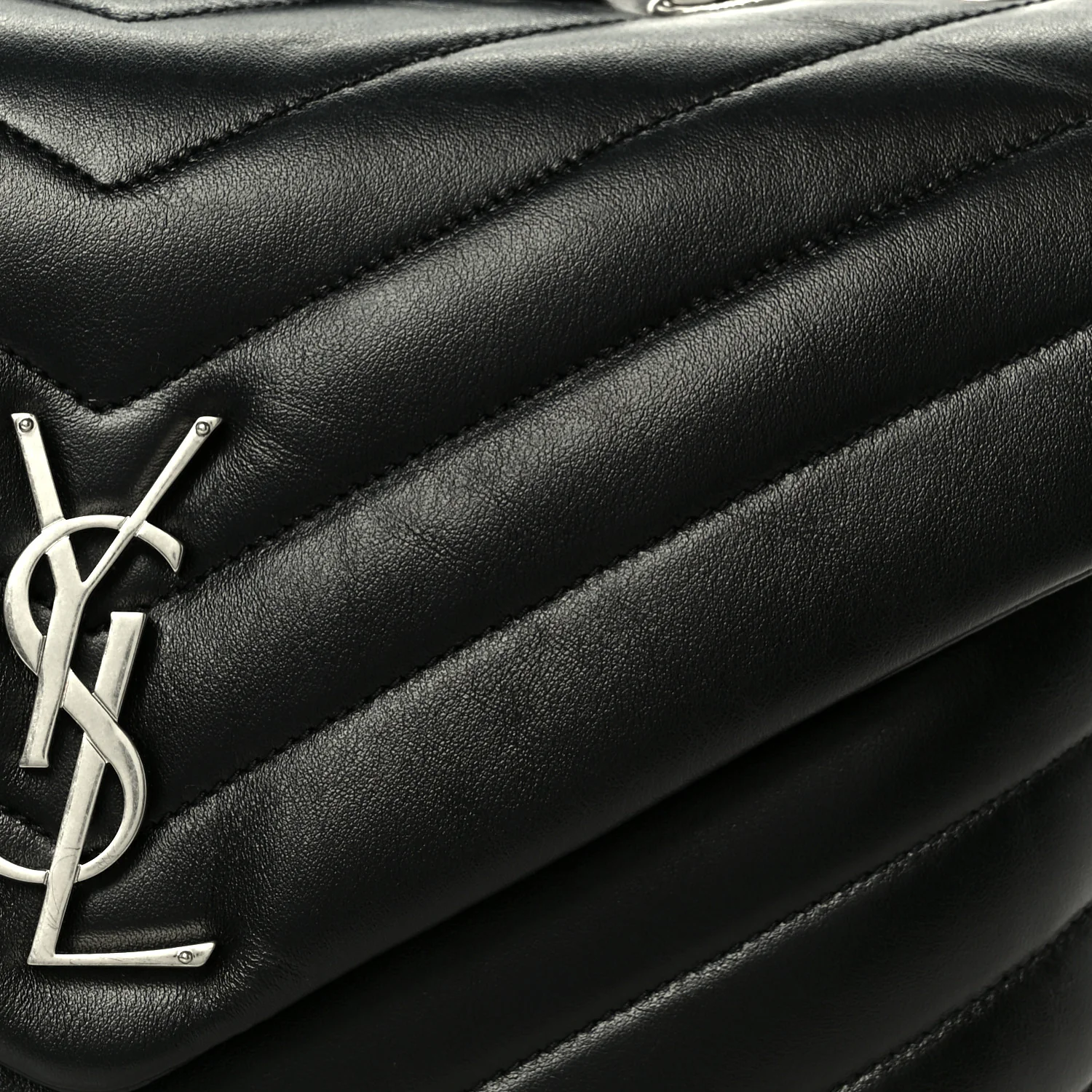 Calfskin Y Quilted Monogram Medium Loulou Chain Satchel Black - Image 16