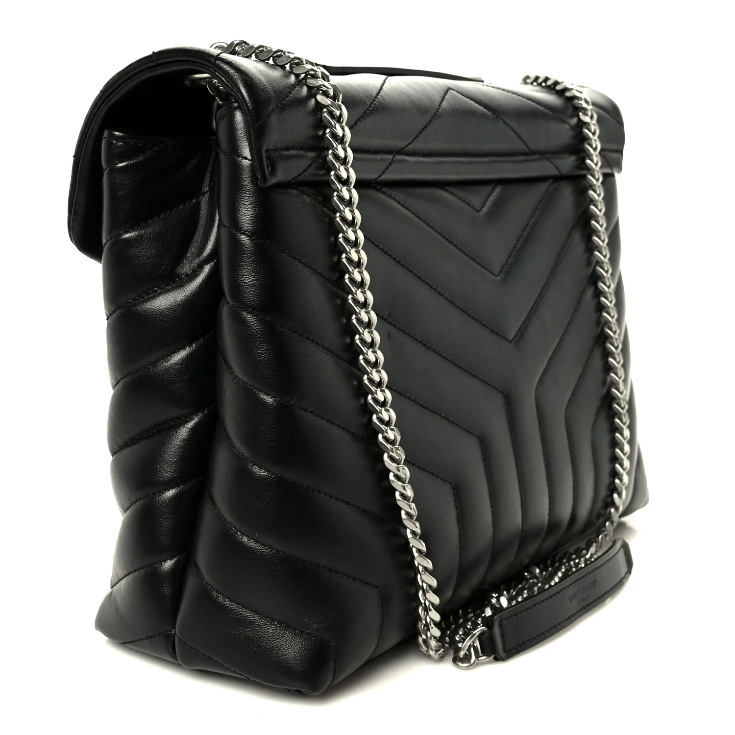 Calfskin Y Quilted Monogram Medium Loulou Chain Satchel Black - Image 5