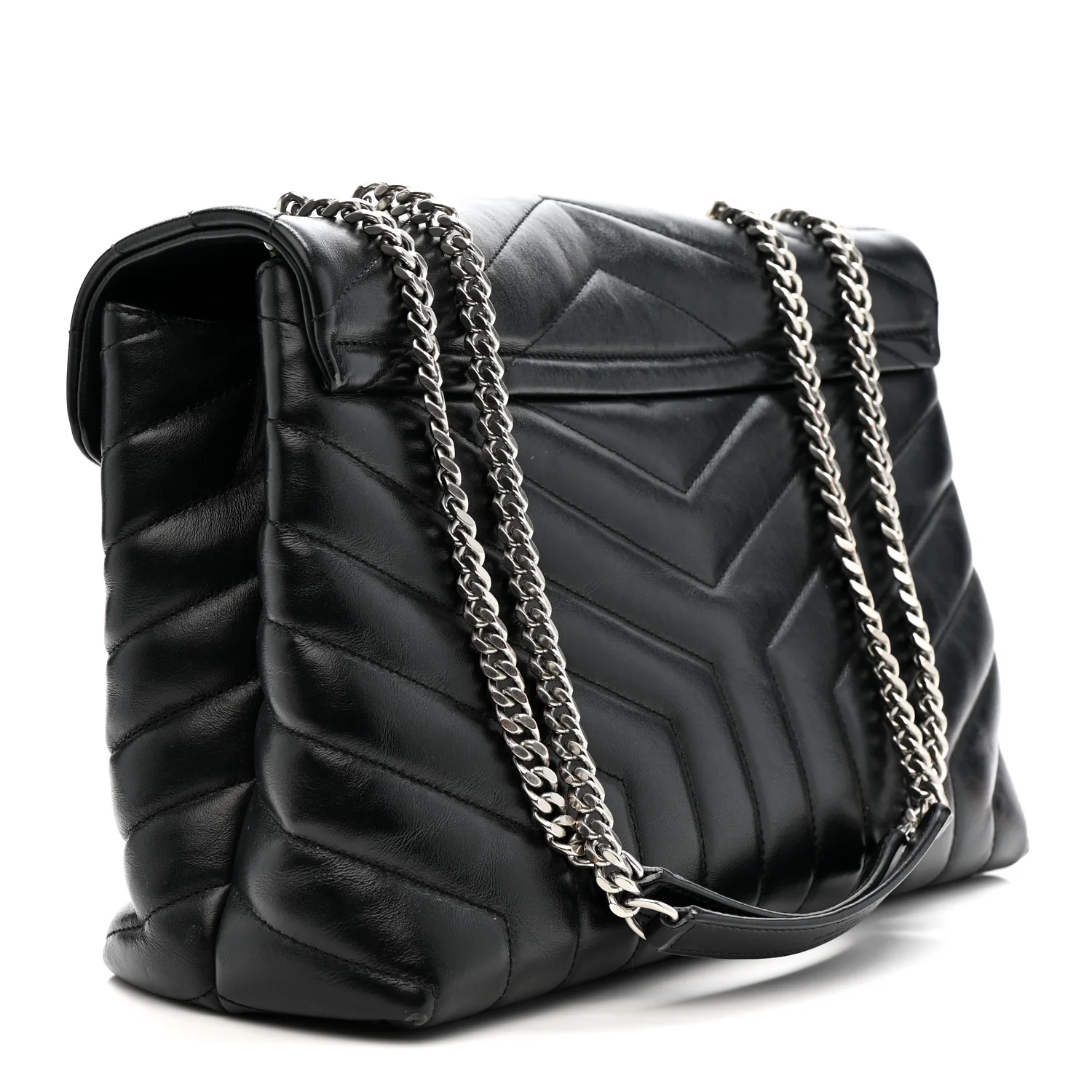 Calfskin Y Quilted Monogram Medium Loulou Chain Satchel Black - Image 3