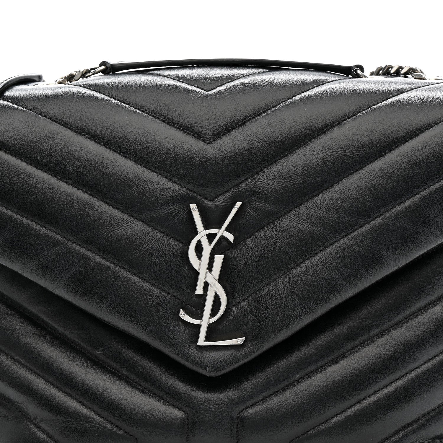 Calfskin Y Quilted Monogram Medium Loulou Chain Satchel Black - Image 9