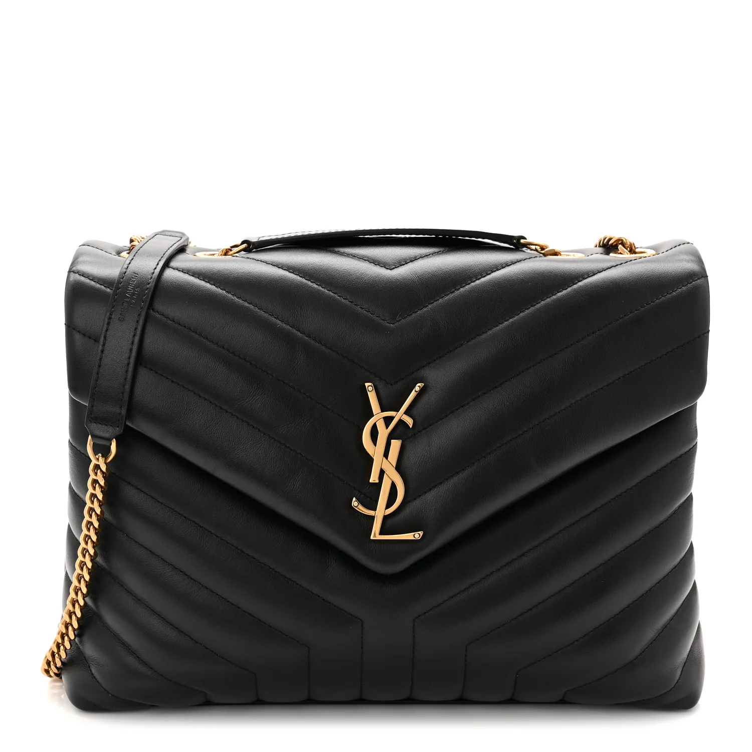 Calfskin Y Quilted Monogram Medium Loulou Chain Satchel Black