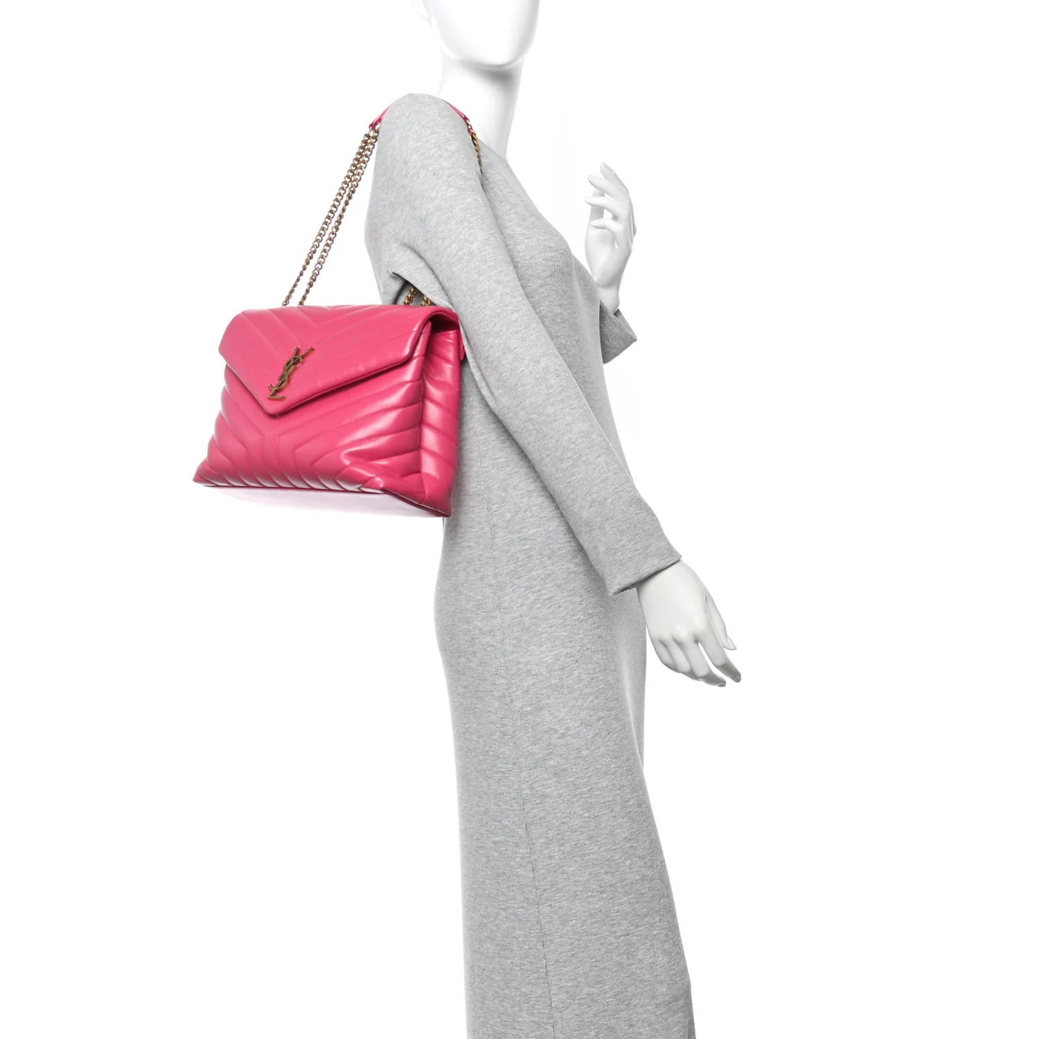Calfskin Y Quilted Monogram Medium Loulou Chain Satchel Freesia - Image 2