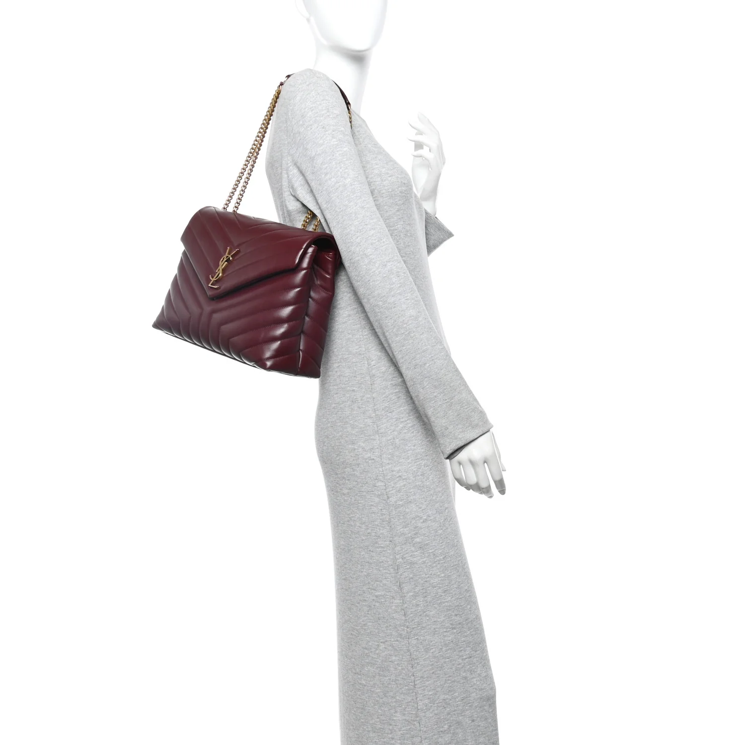 Calfskin Y Quilted Monogram Medium Loulou Chain Satchel Rouge Legion - Image 2