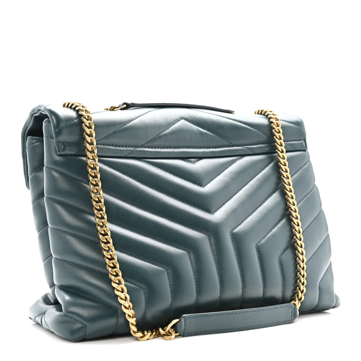 Calfskin Y Quilted Monogram Medium Loulou Chain Satchel Sea Turquoise - Image 3