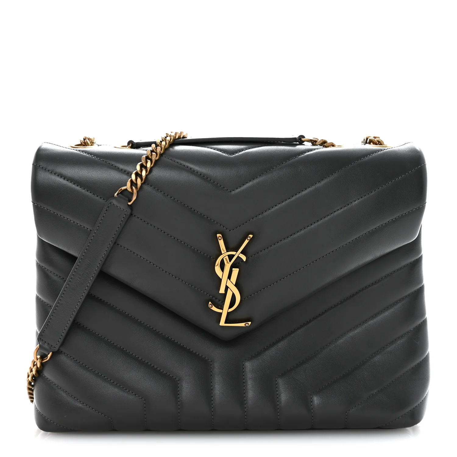 Calfskin Y Quilted Monogram Medium Loulou Chain Satchel Storm