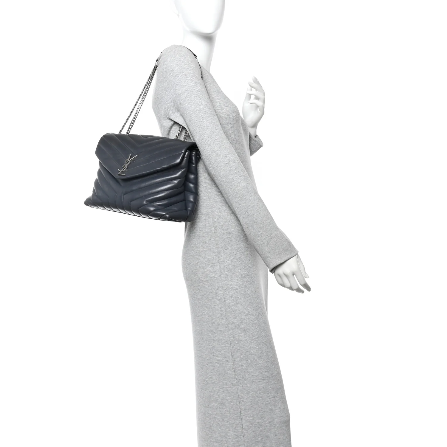 Calfskin Y Quilted Monogram Medium Loulou Chain Satchel Storm - Image 2