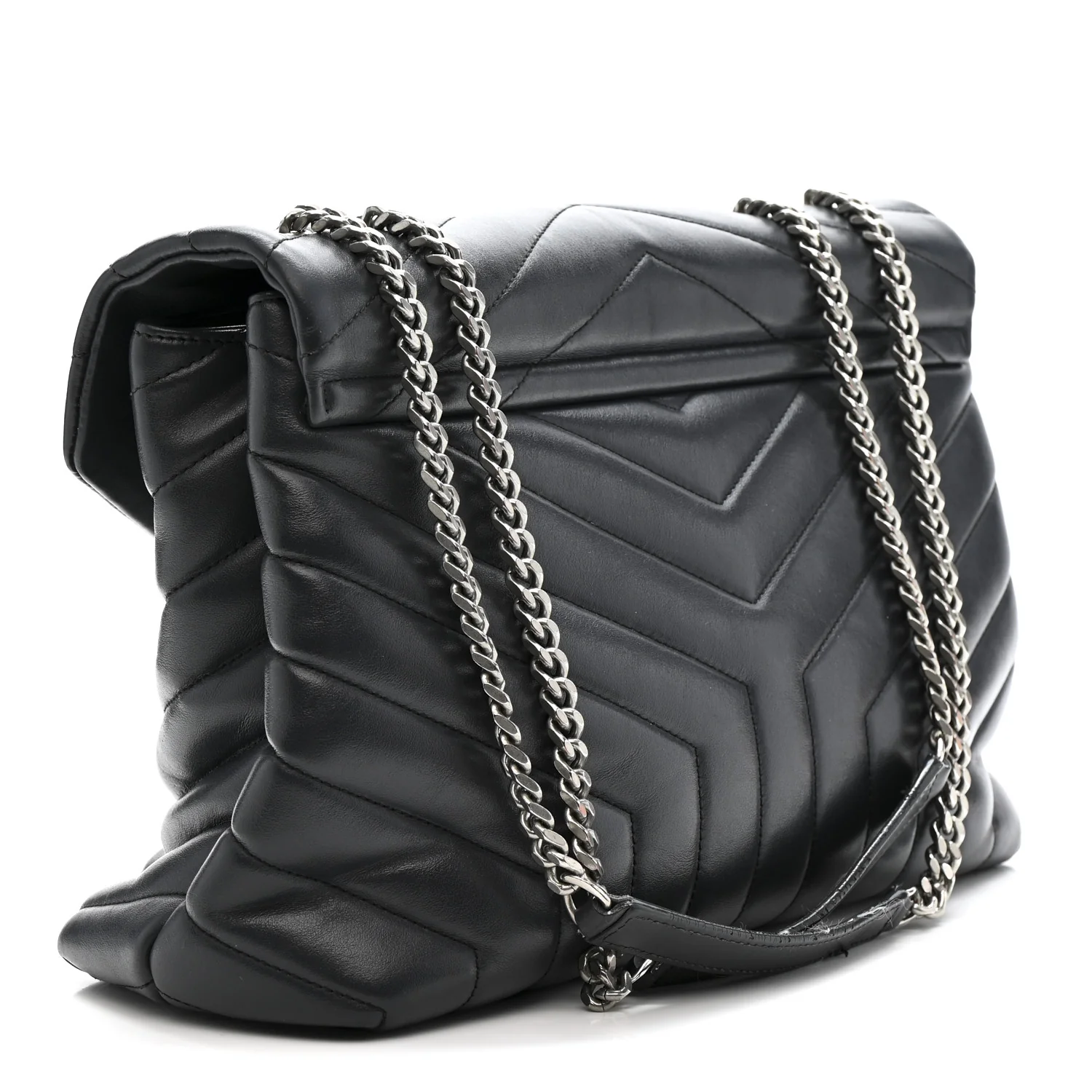 Calfskin Y Quilted Monogram Medium Loulou Chain Satchel Storm - Image 3