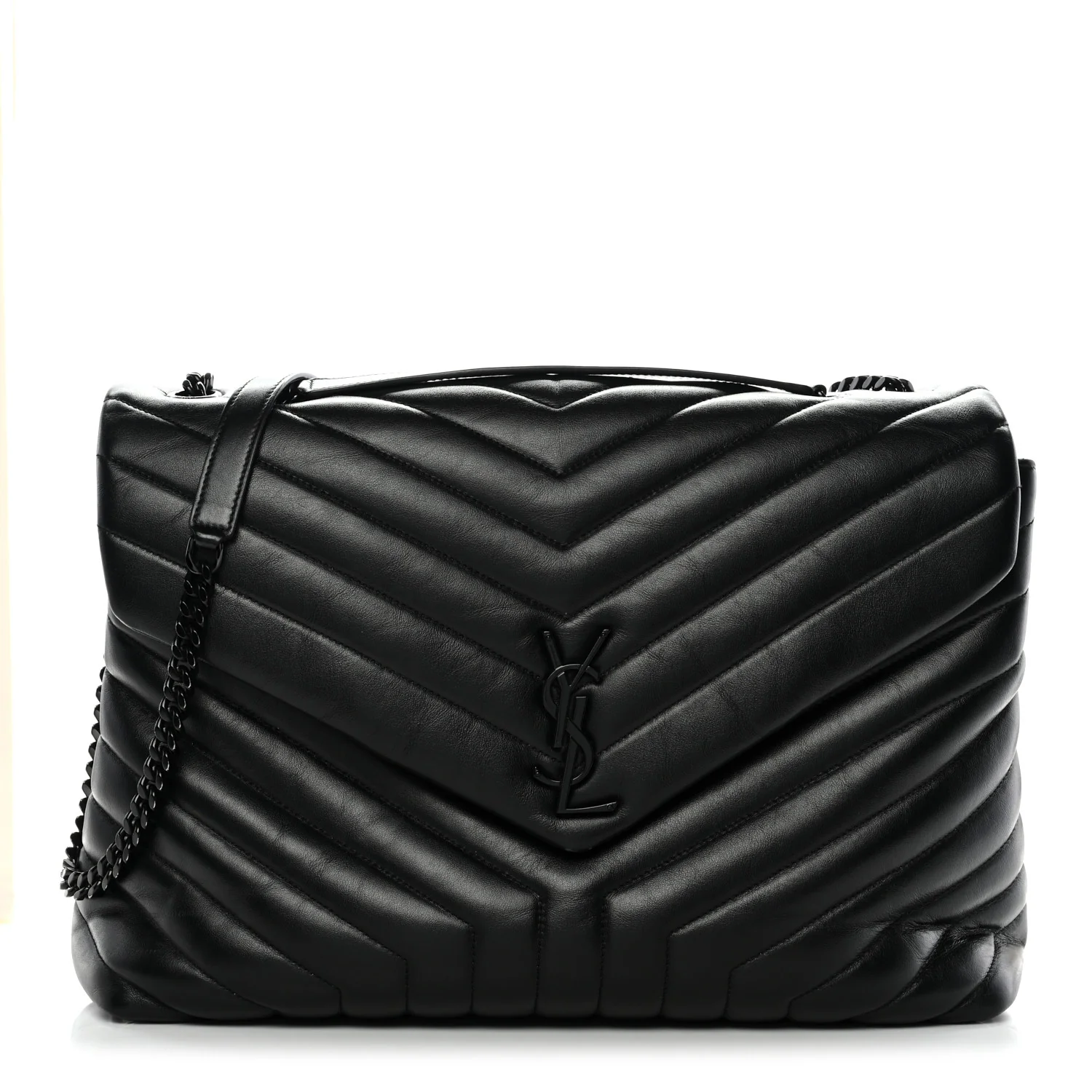 Calfskin Y Quilted Monogram Monochrome Large Loulou Chain Satchel Black