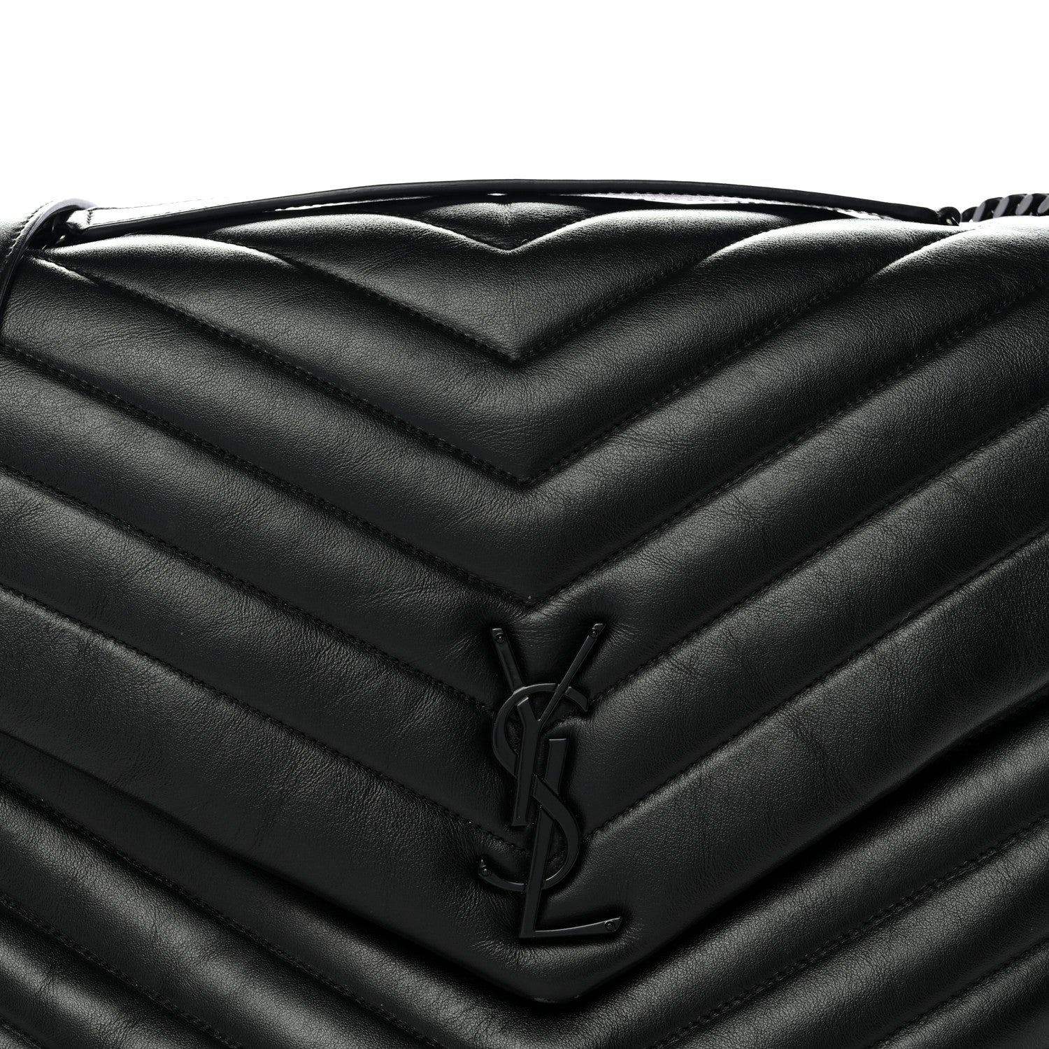 Calfskin Y Quilted Monogram Monochrome Large Loulou Chain Satchel Black - Image 9