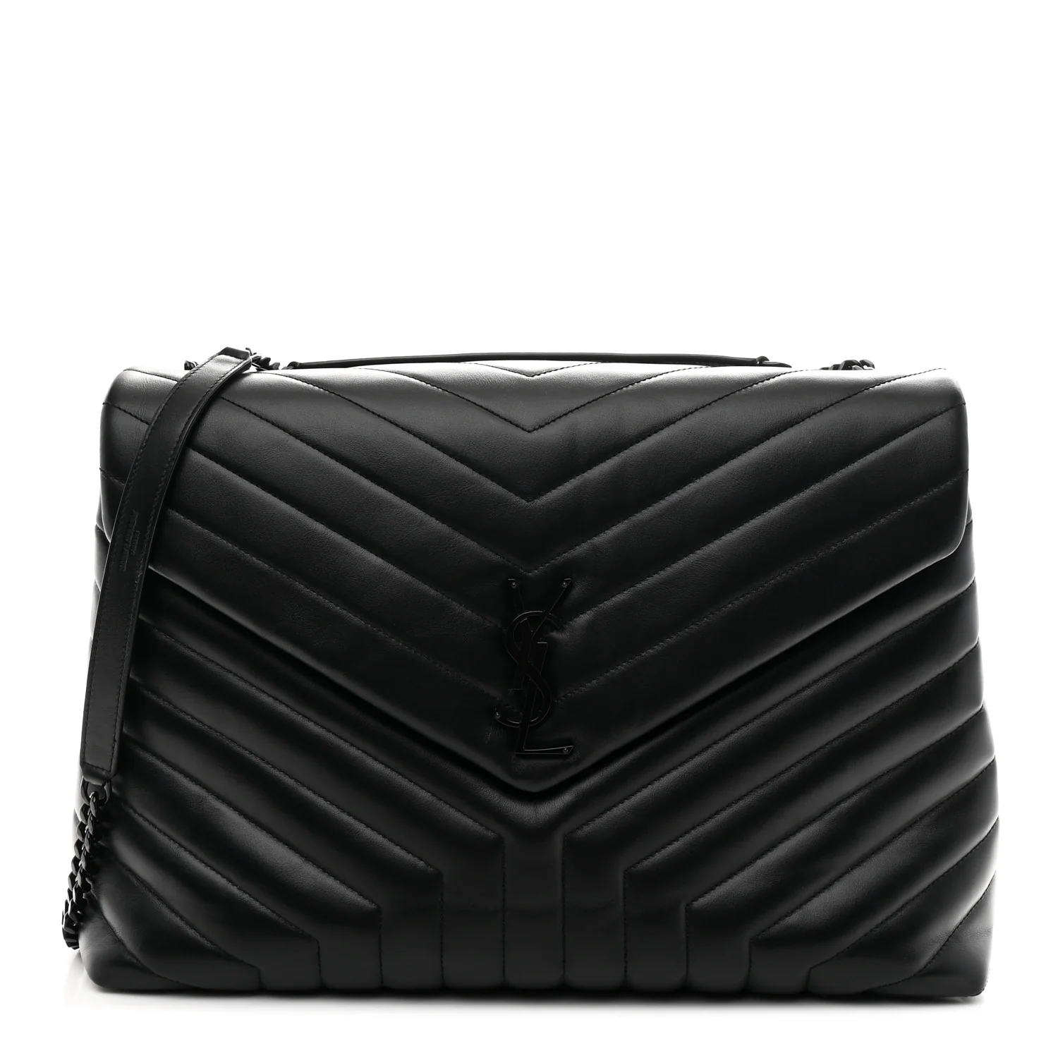 Calfskin Y Quilted Monogram Monochrome Large Loulou Chain Satchel Black