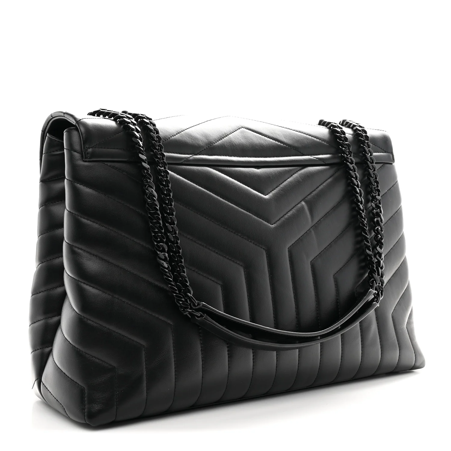 Calfskin Y Quilted Monogram Monochrome Large Loulou Chain Satchel Black - Image 3