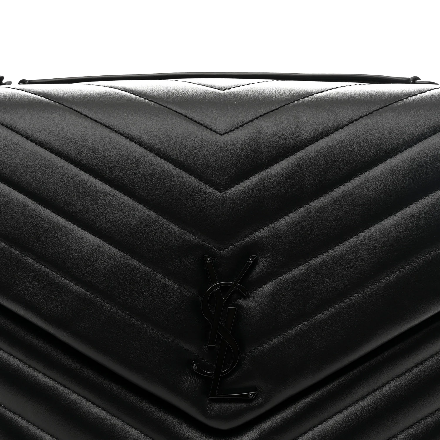 Calfskin Y Quilted Monogram Monochrome Large Loulou Chain Satchel Black - Image 8
